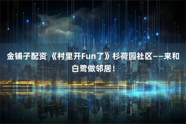 金铺子配资 《村里开Fun了》杉荷园社区——来和白鹭做邻居！